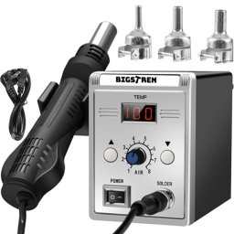 Bigstren forrasztóállomás, 700W, 100-500°C, LCD kijelző, hőlégfúvó, 3 fúvóka, készenléti mód
