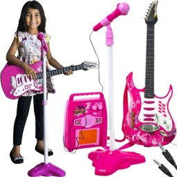 Gyerek elektromos gitár szett mikrofonnal és erősítővel, MP3 bemenet, fények, rózsaszín