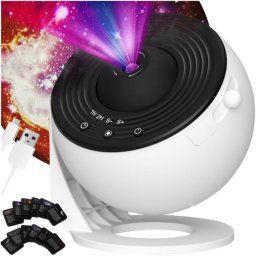 Izoxis LED galaxis projektor, 12 db cserélhető dia, 360° forgás, időzítő, fekete
