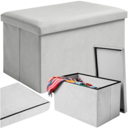 RUHHY szürke velúr Pufa 60x30x30 cm - Többfunkciós, Összecsukható és Vízálló Tárolós Puff 54 L