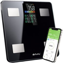 Fekete LCD Kijelzős Ruhhy 20675 Analitikus Fürdőszobai Mérleg BIA Technológiával, 226 kg-ig