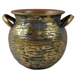 Antik hatású bádog kaspó - 14x15 cm - szürke/arany