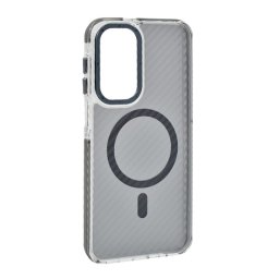 Szilikon telefonvédő (ütésállóság, légpárnás sarok, karbon minta, wireless, MagSafe) SÖTÉTSZÜRKE Samsung Galaxy A17 5G (SM-A176)