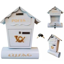 Horganyzott Acél, zárható postaláda, 37 × 10,5 × 47 cm, 2 db kulccsal, fehér