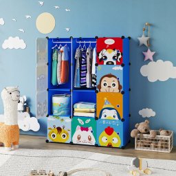 HÖGLER Moduláris Push-Fit Aranyos gyerek gardróbszekrény, kék 144 x 109 cm, 12 modul