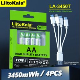 4db Liitokala La-3450t Aa 1.5v Li-ion Akkumulátor Usb-c (6075)