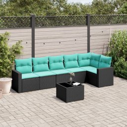 vidaXL 7 részes fekete polyrattan kerti ülőgarnitúra párnákkal