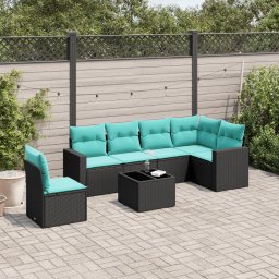 vidaXL 7 részes fekete polyrattan kerti ülőgarnitúra párnákkal