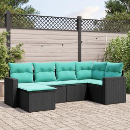 vidaXL 6 részes fekete polyrattan kerti ülőgarnitúra párnával