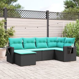 vidaXL 6 részes fekete polyrattan kerti ülőgarnitúra párnával