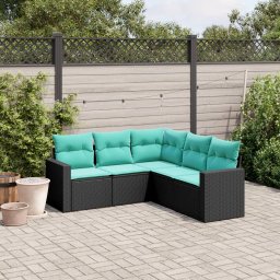 vidaXL 5 részes fekete polyrattan kerti ülőgarnitúra párnával
