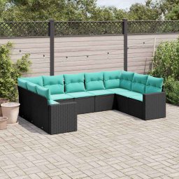 vidaXL 9 részes fekete polyrattan kerti ülőgarnitúra párnával