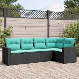 vidaXL 5 részes fekete polyrattan kerti ülőgarnitúra párnával
