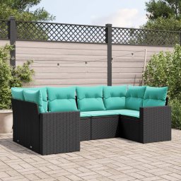 vidaXL 6 részes fekete polyrattan kerti ülőgarnitúra párnával