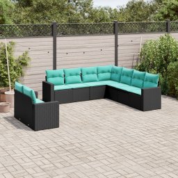 vidaXL 9 részes fekete polyrattan kerti ülőgarnitúra párnával