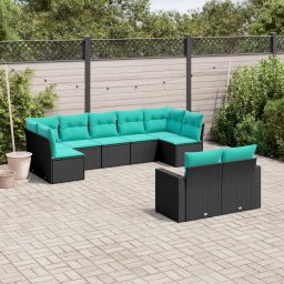 vidaXL 9 részes fekete polyrattan kerti ülőgarnitúra párnával
