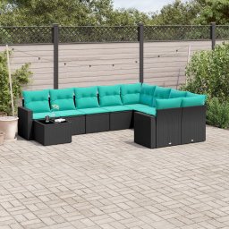 vidaXL 10 részes fekete polyrattan kerti ülőgarnitúra párnával