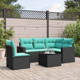 vidaXL 6 részes fekete polyrattan kerti ülőgarnitúra párnával