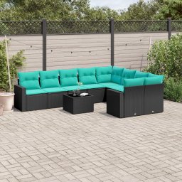 vidaXL 10 részes fekete polyrattan kerti ülőgarnitúra párnával