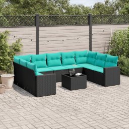 vidaXL 10 részes fekete polyrattan kerti ülőgarnitúra párnával