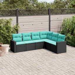 vidaXL 6 részes fekete polyrattan kerti ülőgarnitúra párnával