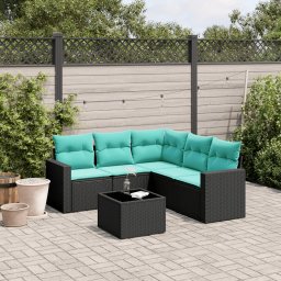 vidaXL 6 részes fekete polyrattan kerti ülőgarnitúra párnával