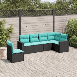 vidaXL 6 részes fekete polyrattan kerti ülőgarnitúra párnával