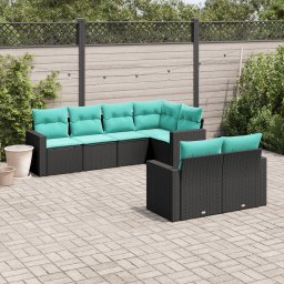 vidaXL 7 részes fekete polyrattan kerti ülőgarnitúra párnákkal
