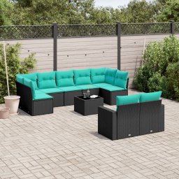 vidaXL 10 részes fekete polyrattan kerti ülőgarnitúra párnával