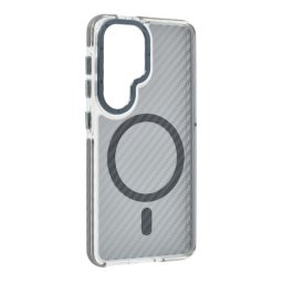 Szilikon telefonvédő (ütésállóság, légpárnás sarok, karbon minta, wireless, MagSafe) SÖTÉTSZÜRKE Samsung Galaxy S26 (SM-S942)