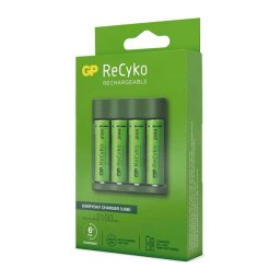 GP RECYKO akkutöltő (LED jelzés, időzítő, 4xAA/AAA elem kompatibilis + 4db 2100mAh AAA elem) SÖTÉTZÖLD