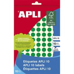 APLI Etikett, 10 mm kör, kézzel írható, színes, APLI, zöld, 1008 etikett/csomag