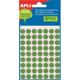 APLI Etikett, 10 mm kör, kézzel írható, színes, APLI, zöld, 315 etikett/csomag