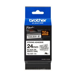 Brother TZE-S251 öntapadós laminált fehér alapon fekete P-touch szalag