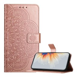 Tok álló, bőr hatású (FLIP, oldalra nyíló, asztali tartó, bankkártya tartó, kézpánt, mandala) ROZÉARANY Xiaomi Redmi A5 4G