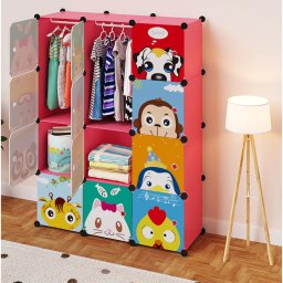 HÖGLER Moduláris Push-Fit Aranyos gyerek gardróbszekrény, piros 144 x 109 cm, 12 modul