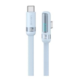 USAMS US-SJ653 adatkábel (Type-C - Type-C, 100W, gyorstöltő, 90 fokos, cipőfűző, LED kijelző, 120cm) VILÁGOSKÉK