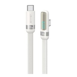 USAMS US-SJ653 adatkábel (Type-C - Type-C, 100W, gyorstöltő, 90 fokos, cipőfűző, LED kijelző, 120cm) FEHÉR