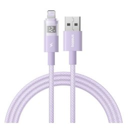 BASEUS DISPLAY II adatkábel (USB - lightning, 2.4A, gyorstöltő, cipőfűző, LED kijelző, 100cm) LILA Apple iPhone 12, iPhone 14 Pro Max, iPhone 13 Pro Max