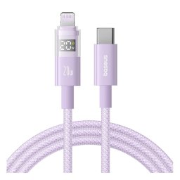 BASEUS DISPLAY II adatkábel (Type-C - lightning, 20W, gyorstöltő, cipőfűző, LED kijelző, 100cm) LILA Apple IPAD 2, IPAD mini 2 , iPhone 6S 4.7
