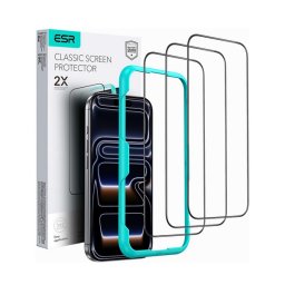 ESR CLASSIC képernyővédő üveg 3db (2.5D, 9H + segédkeret) FEKETE Apple iPhone 17 Pro Max
