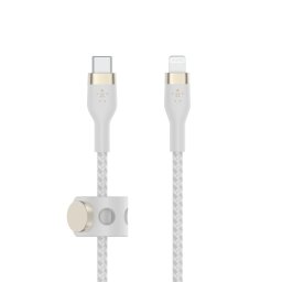 Belkin BOOST CHARGE Lightning/USB-C kábel, 3 m, fehér – strapabíró PRO Flex