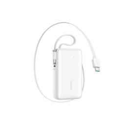 JOYROOM vésztöltő Type-C aljzat (10000mAh, 22,5W, PD gyorstöltő 3.0, LED kijelző + fix Type-C kábel) FEHÉR
