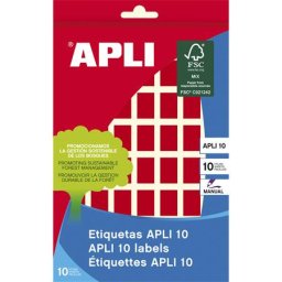 APLI Etikett, 12x18 mm, kézzel írható, színes, kerekített sarkú, APLI, piros, 448 etikett/csomag