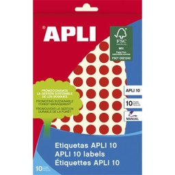 APLI Etikett, 10 mm kör, kézzel írható, színes, APLI, piros, 1008 etikett/csomag
