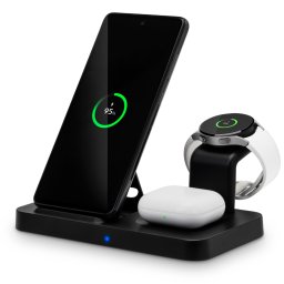 CONNECT IT MultiCharge 3in1 vezeték nélküli Qi töltő SAMSUNG-hoz, FEKETE