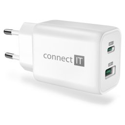 CONNECT IT Wanderer2 GaN töltőadapter 1×USB-C 1xUSB-A, 33W PD, FEHÉR