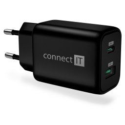 CONNECT IT Wanderer2 GaN töltőadapter 1×USB-C 1xUSB-A, 33W PD, FEKETE