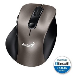 Genius Ergo 9000S, egér, vezeték nélküli, optikai, 2400DPI, 6 gomb, Bluetooth, 2.4GHz, USB, titánium, titánium