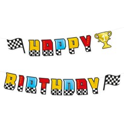 Happy Birthday versenyautós banner, 220 x 17 cm